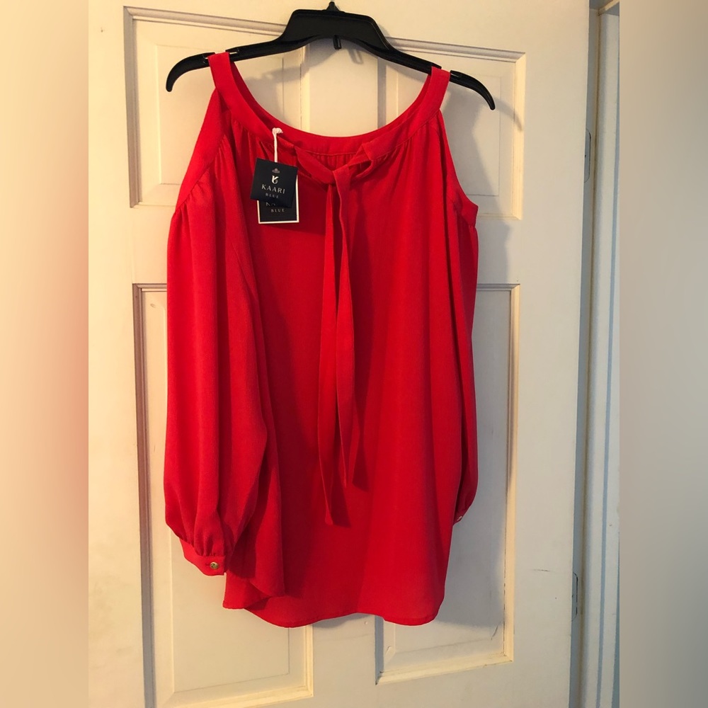 Xl Kari Blue red cold shoulder blouse